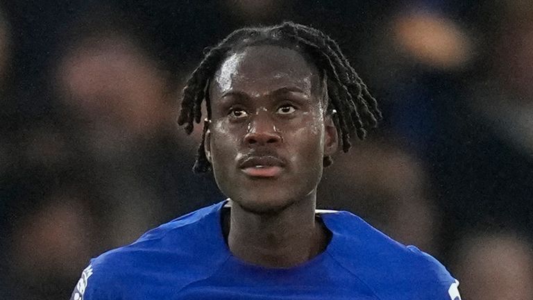 Chelsea's Trevoh Chalobah celebrates after scoring his side's opening goal during the English Premier League soccer match between Chelsea and Tottenham Hotspur at Stamford Bridge stadium in London, Thursday, May 2, 2024. (AP Photo/Kirsty Wigglesworth)