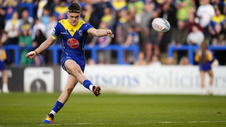 Warrington Wolves v Hull Kingston Rovers - Betfred Super League - Halliwell Jones Stadium
Warrington Wolves' Josh Thewlis scores a conversion during the Betfred Super League match at the Halliwell Jones Stadium, Warrington. Picture date: Thursday May 9, 2024.