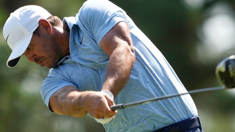 Brooks Koepka hits his tee shot on the 11th hole during the first round of the U.S. Open golf tournament Thursday, June 13, 2024, in Pinehurst, N.C. (AP Photo/Matt York)