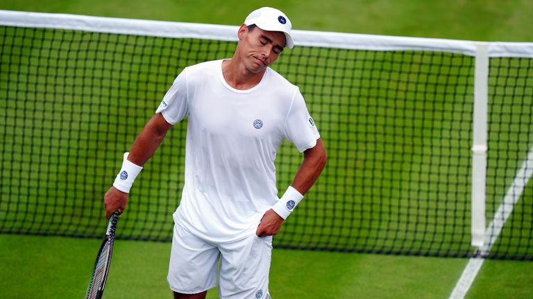 Charles Broom during his match against Stan Wawrinka (not pictured) on day one of the 2024 Wimbledon Championships at the All England Lawn Tennis and Croquet Club, London. Picture date: Monday July 1, 2024.