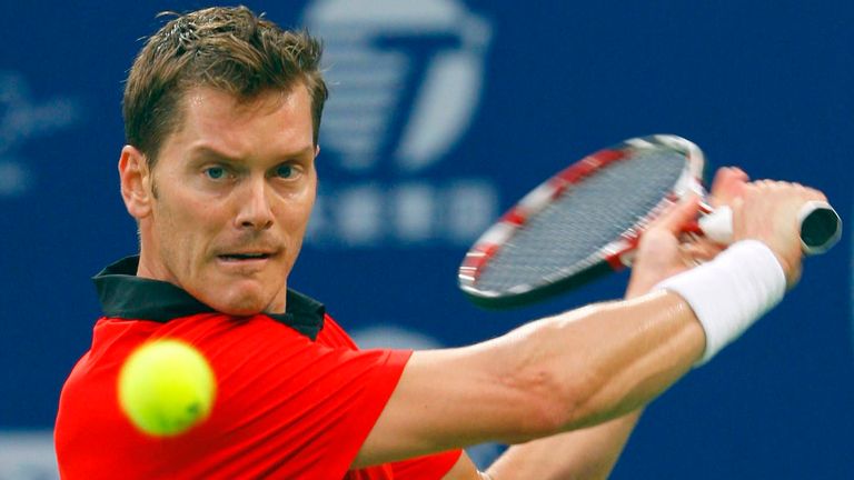 Sweden's Thomas Enqvist returns a ball during his match against Spain's Sergi Bruguera at the ATP Champions Tour in Chengdu China Saturday Nov. 7, 2009.