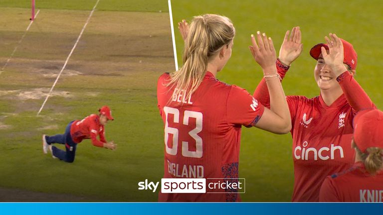 Alice Capsey provided two great catches for England as they look to hold New Zealand off.