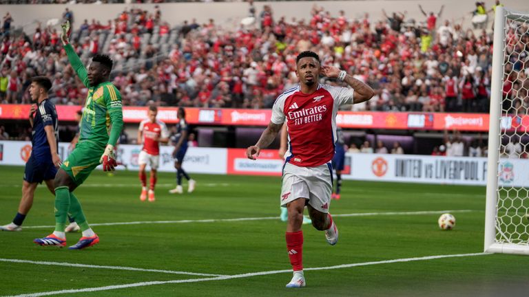 Arsenal forward Gabriel Jesus celebrates his goal