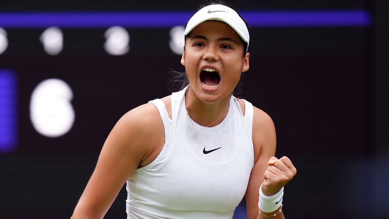 Emma Raducanu reacts during her match against Renata Zarazua (not pictured) on day one of the 2024 Wimbledon Championships at the All England Lawn Tennis and Croquet Club, London. Picture date: Monday July 1, 2024.