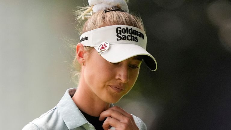 Nelly Korda walks off the green after completing the sixth hole during the second round of the Women&#39;s PGA Championship golf tournament at Sahalee Country Club, Friday, June 21, 2024, in Sammamish, Wash. (AP Photo/Gerald Herbert)