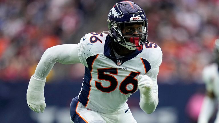 Denver Broncos linebacker Baron Browning (56) plays against the Houston Texans during the first half of an NFL football game Sunday, Dec. 3, 2023, in Houston. (AP Photo/Eric Christian Smith)