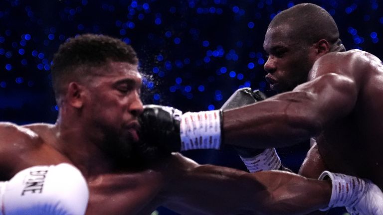 Anthony Joshua and Daniel Dubois in the IBF World Heavy weight bout at Wembley Stadium