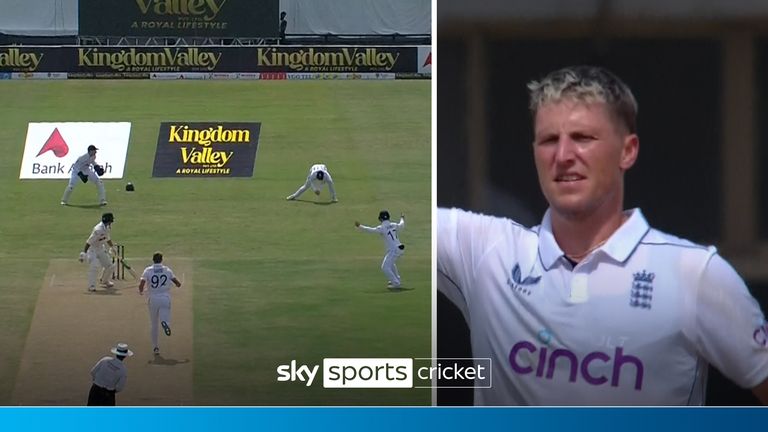 Brydon Carse get his first England Test wicket thanks to catch from Harry Brook behind the stumps to send Nassem Shah walking for 26 runs. 