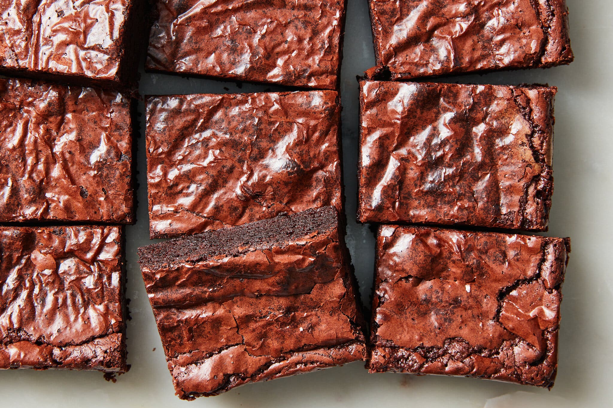 Nine brownie squares.